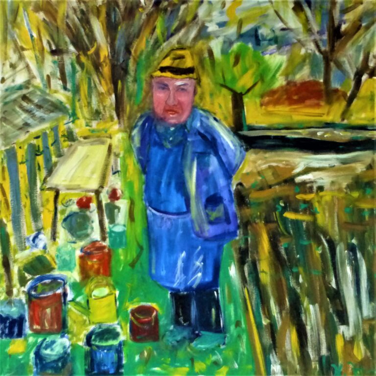 Vater im Garten 83x83 cm